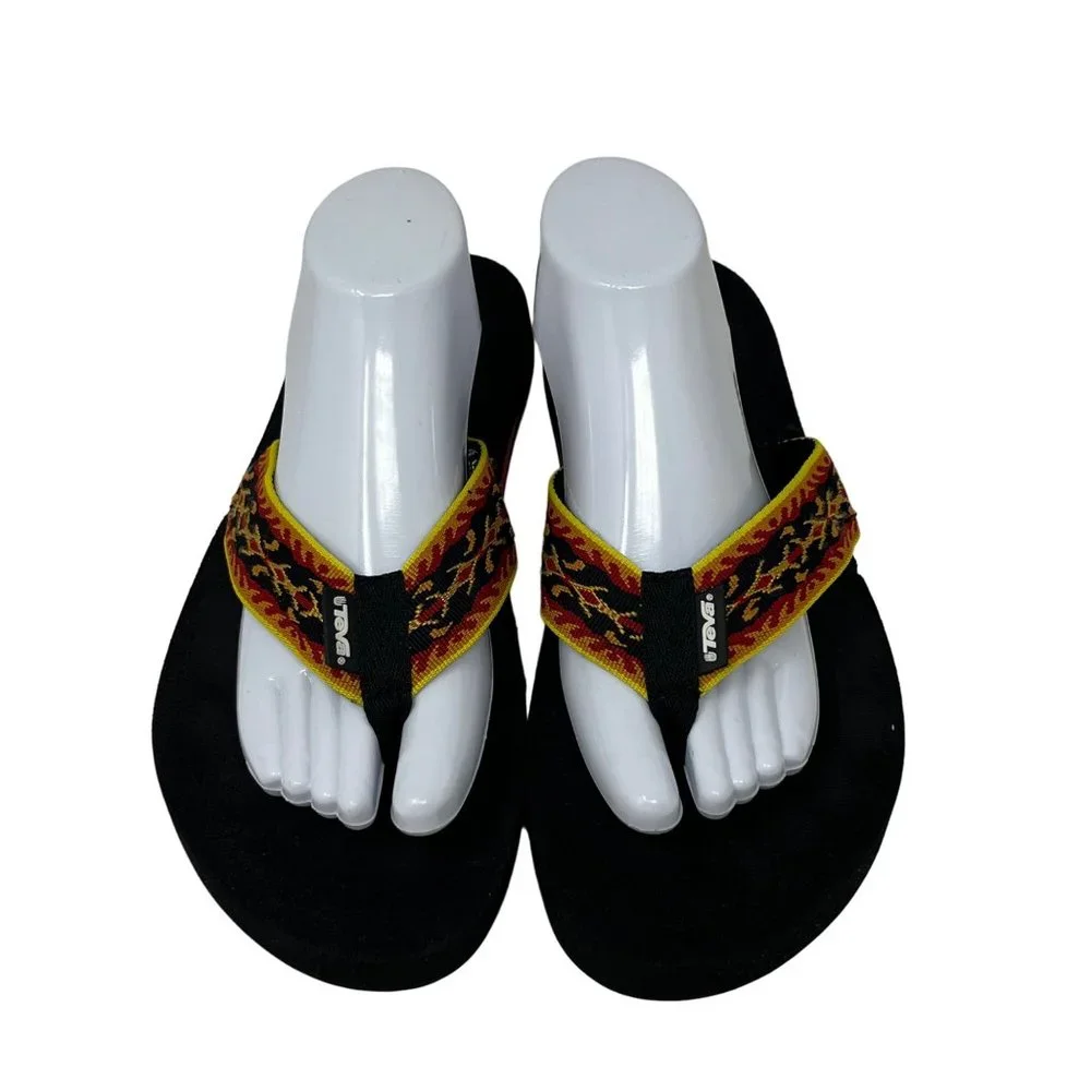 Teva 6108 Mens Woven Strap Thong Flip Flop Sandal Red Yellow‎ Size 9